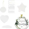 3-inç Süblimasyon Boş Beyaz Chirstmas Nişanlı Özelleştirilmiş Süs Yuvarlak Kalp Daire Yıldız Şekli Seramik Noel Ağacı Dekorasyonu Hangtag RRF12151
