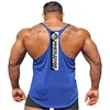 Merk Fitness Kleding Bodybuilding Stringer Tank Top Mannen Gebogen Hem Mouwloos Shirt Y Terug Workout Gyms Vest