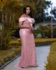 Evening Pink Sheath Dresses Sparkly Sequins Off the Shoulder Sleeveless Satin Ruched Pleats Dubai Crystals Beaded Custom Made Prom Party Gown Vestidos