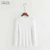 BRADELY MICHELLE Summer Pure Cotton Kintted Tops para mujeres Casual Slim elástico O-cuello de manga larga camiseta 210623