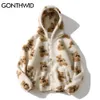 GONTHWID Fleece Hooded Jackets Streetwear Casual Harajuku Hip Hop Men Women Fashion Bear Print Full Zip Coat Tops Outwear