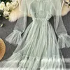 Women Mesh Dress Spring Summer Long Sleeve Bling Midi Sexy es Elegant Ladies Slim A Line Party Tulle Vestidos 210525