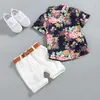 Garçon 1-5 ans vêtements bébé garçons chemises à fleurs avec coton pantalons courts enfants mode Gentleman tenues d'été ensembles décontractés vêtements 2 pièces/lot