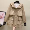 Kadın Ceketler 2022 Sonbahar Kadın Ceket Rahat Uzun Kollu Palto Kore Gevşek Ceket Kapşonlu Kadın Rüzgarlık Giyim Artı Boyutu P573