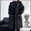 맨 트렌치 코트 겉옷 의류 의류 가을 단단한 컬러 대형 긴 재킷 2021 패션 큰 포켓 후드 남성 드롭 배달 x3