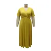 Casual Dresses Plus Size African Womens Yellow Solid High midje golvlängd V Neck 2021 Summer Long Dress Big Wholesale