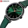 Curren Women's Watches New Top Brand Luxury Quartz WristWatch com couro brilhante Strass Discar Green Clock Feminino Q0524
