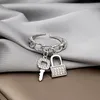 Women Lock Key Open Ring Chain Shape Zircon Finger Rings for Gift Party Fashion Jewelry Accessories
