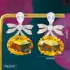 Dangle Chandelier Godki 33mm primavera Bowknots amarelo brinco para mulheres festa de casamento Dubai nupcial jóias boucle d'oreille femme gif