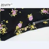 Zevity女性ヴィンテージプリーツスクエアカラー花柄プリントサイドジッパードレスレディースパフスリーブビジネスVestidoシックドレスDS4519 210603