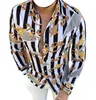 Plus storlekar 3xl Men's Casual Vintage Shirts Gold Leaf Cardigan Tryckt långärmad Slim Summer Hawaiian Skinn Fit olika Pat341o