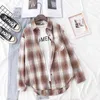 HSA Autumn Spring Spring Flannel Camisa Mulheres Blouses And Tops Retro Cotton Lady Loose Outwear Coreano Tops Femme 210716