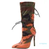 Elastic Camuflage Sexy High Heel Ankle Botas Stiletto Designer Sapatos Pontos de Tee Women Shoes 2021
