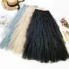 Модная тюлевая юбка женская длинная макси весна-лето корейская черная розовая с высокой талией плиссированная женская W220314
