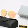 Classic Design Brand Round ray Sunglasses UV400 Eyewear Metal Gold Frame Bans Glasses Men Women Mirror glass Lens Sun-glasses with box