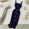 Square Collar Single Breast Design Knit Sweater Dress High Waist Hip Sleeveless Split Vestido Bodycon Camis Ropa 48970 210422