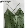 Vintage Polka Dot Sling Robe Sexy Femmes Col V Sans Manches Taille Haute A-ligne Longue Femme Summer Party Robe 210514