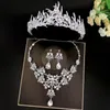 Örhängen Halsband Barock Luxury Crystal African Nigeria Bridal Smycken Satser Rhinestone Tiaras Crowns Wedding Dubai Set