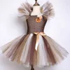 Fashion Christmas Clothing Brown Flowers Kids Girls Birthday Party Dress Children Halloween Cosplay Animal Costumes 210429