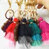 Porte-clés en bois de commerce extérieur porte-clés pendentif pompon à trois couches personnalisé multicolore en option