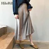 Kadınlar Zarif Katı Uzun Etek Yüksek Bel Rahat Gevşek Yumuşak S Bayanlar Ofis Giymek Vintage Mujer Faldas 210508