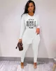 2022 trends Fall Women Tracksuits Rib Two Piece Set Deisgner Pink Color Outfits Casual Knit Letter Printed T-shirt Solid Long Sleeve Pants Suits