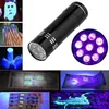 Мини УФ-светодиодный фонарик Фиолетовый свет 9 светодиодов Фонарик с батарейным питанием Ультрафиолетовые вспышки для детектора поддельных денег Моча Скорпион