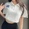 Brev Broderi Crop Top Short Sleeve T Shirt Kvinnor Harajuku Pullovers Kvinnor Casual Bomull Tee Toppar Koreansk Sommar T-shirt 210419