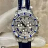 Lyx klockor 116599 TBR 40mm Steel Diamond ETA7750 Automatisk kronograf Mens Watch Sapphire Pavé Diamants Ring Läderband Gents Armbandsur