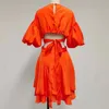 Femmes orange sexy show taille au-dessus de la robe de genou O-cou à manches longues en ligne lâche Fashion printemps d'été 3d1711 210421