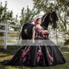 Mexican Charro Quinceanera Dresses Vestido De 15 Aos V Neck Black Embroidery Sweet 16 Dress Puffy Skirt Girl Prom Wear