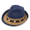Mistdawn Summer Beach Outdoor Sunhat Unisex UpTurn Roll-Up Brim Fedora Plastic Straw Tilby Cap Jazz Top Hat With Belt Buckle Wide Hats Oliv2
