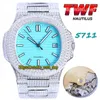 2022 TWF 5711 PP324 A324 Relógio masculino automático Paved Diamonds Version White Dial Square Diamond Bezel Stick Pulseira de aço inoxidável Super Edition Relógios da eternidade