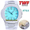 2022 TWF 5711 PP324 A324 Montre automatique pour homme Version pavée de diamants Cadran blanc Carré Diamant Lunette Bâton Bracelet en acier inoxydable Super Edition Montres d'éternité