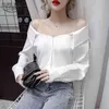 All-match Cotton Blouse A- Line Off-Shoulder Tops Female Autumn Women's Shirts Fashion Long Sleeve Korean Clothes 10528 210508