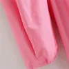 BLSQR秋ピンクの女性のドレス女性正方形襟パフスリーブドレープ足首長さのコットンドレスvestidos feminino 210430