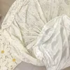 Summer Kawaii White Lolita spódnica Kobiety Harajuku Tiulle Hollow Plisted Spódnica dla dziewcząt japoński w stylu japoński elastyczna saia 210619