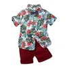 1-7 år Toddler Baby Boy Shorts Sets Hawaiian outfit, Spädbarn Barn lämna Blommig kortärmad skjorta Topp+korta kostymer