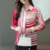 Femal Slim Shirts Striped Women Höst Koreanska Full Sleeve Now-down Collar Chiffon Blouses 6108 50 210427