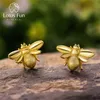 Lotus Fun Real 925 Pendientes de abeja de plata esterlina Diseñador natural Joyería fina Lindos pendientes de perno prisionero de abeja de oro de 18 quilates para mujeres 220210