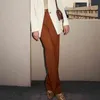 여성을위한 갈색 캐주얼 미니멀리스트 바지 높은 허리 스트레이트 넓은 다리 바지 여성 한국 봄 패션 의류 210521