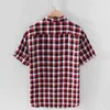 Chemise à manches courtes à carreaux rouges pour hommes 100% pur lin décontracté col rabattu hauts été nouveau mâle chemise boutonnée 210421