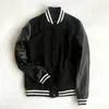 Men's Jackets 2021 Winter Real Leather Sleeves Varsity Jacket Men Wool Baseball Letterman Coat Plus Size 5XL