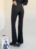 Vår svart byxor kvinnor höga midja byxor damer textur flare koreanska mode estetiska trendiga kläder 210427