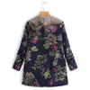 Autumn Winter Women Warm Coats Vintage Plus Size Floral Hooded Jacket Flower Print Hoody Long Sleeve Zipper Padded Parkas 211130