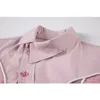 Pink Cropped Spliced Fashion Dress Women Spring Long Sleeve Crop Dresses Irregular Lapel ButtonsHem Fluffy Frocks Female 210417