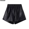 Dimanaf Artı Boyutu Kadın Kısa Pantolon Yüksek Bel PU Deri Pantolon Slacks Yaz Lady Katı Boy Ev Moda Etek 4XL 210611