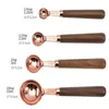 4pcs/set Rose Gold Measuring spoons Scoop Walnut Wooden Handle Kitchen Tool Plating