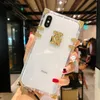 Fashion Luxury Designer Square Phone Cases for iPhone 11 12 13 14 Pro Max XS XR 7 8 Plus Metal Clear Crystal Shockproof Cover4867320