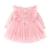 New Born Baby Clothes Autumn Girls Full Moon Party Dress Cute Baby Girl Long Sleeve Princess Dress Infant Costume Lace Pink Gown Q0716